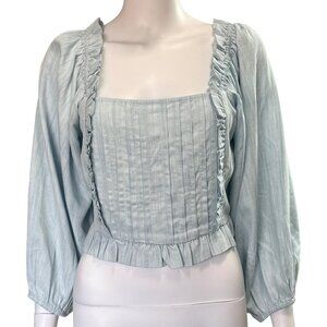 Eze Sur Mer Rocappina Top Womens XS Bleached Blue Tencel Smocked Ruffle